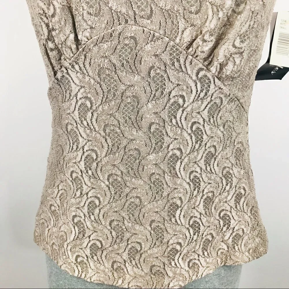 LA II Metallic Gold Lace Sleeveless Camisole Top NEW